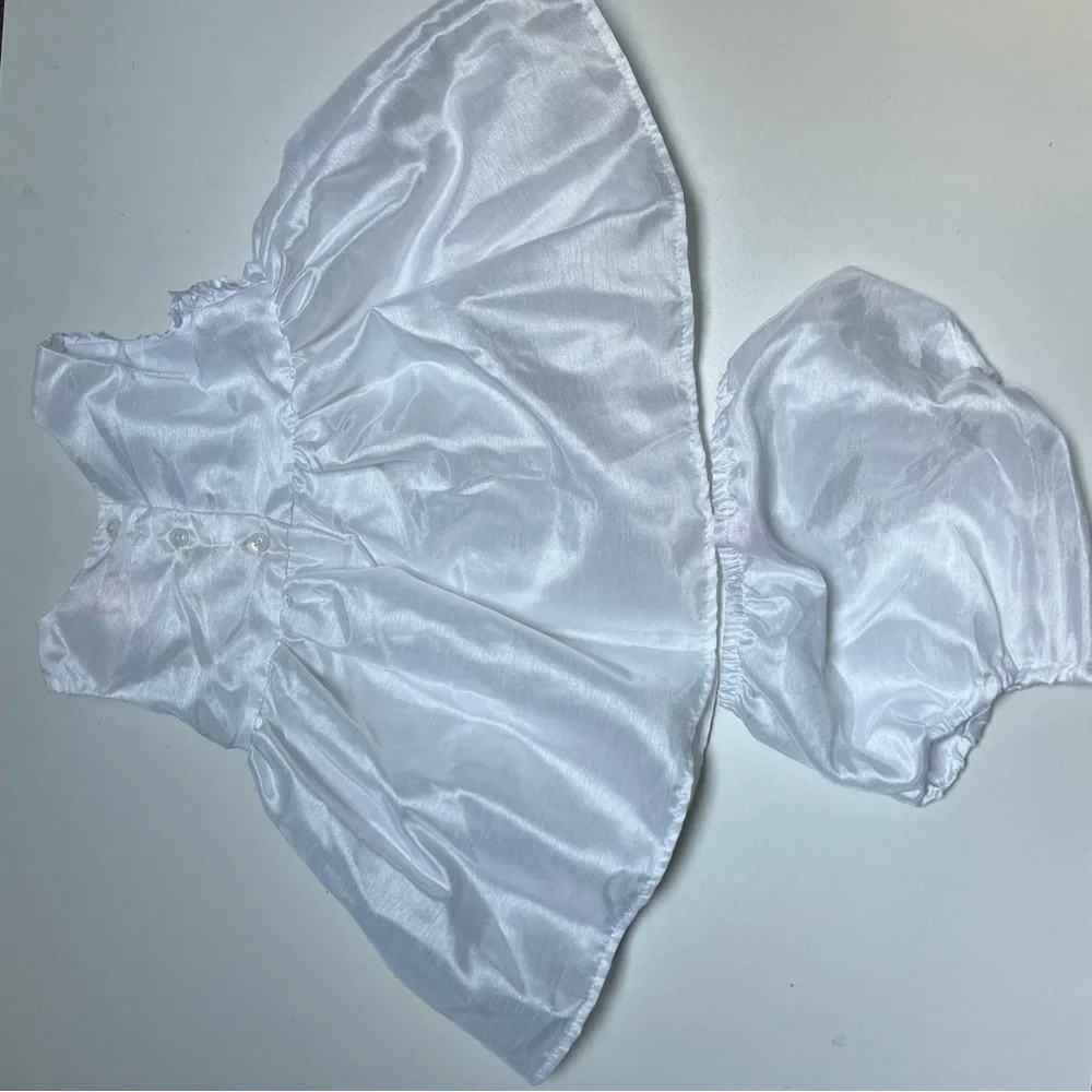 White Satin Diaper Cover Matching Dress Set for Christenings Church - Picture 3 of 7